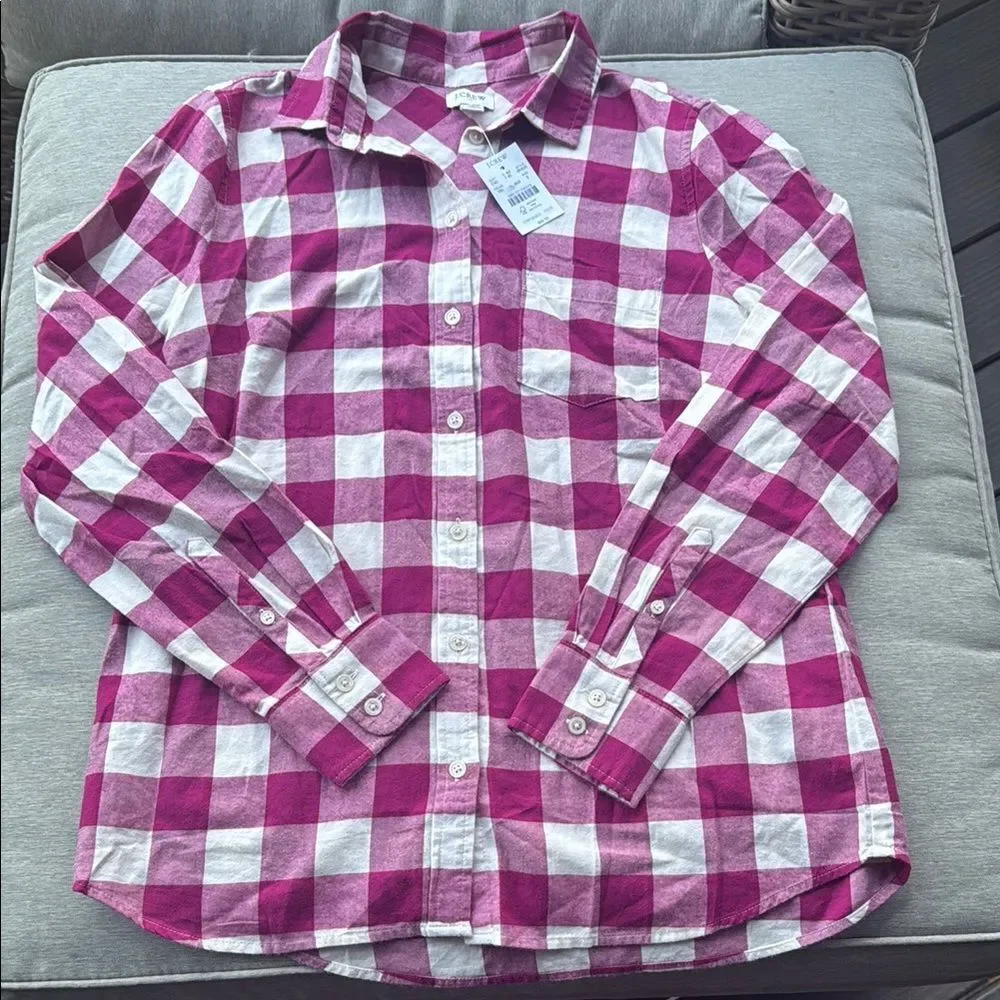 J. Crew Magenta and White Plaid Shirt